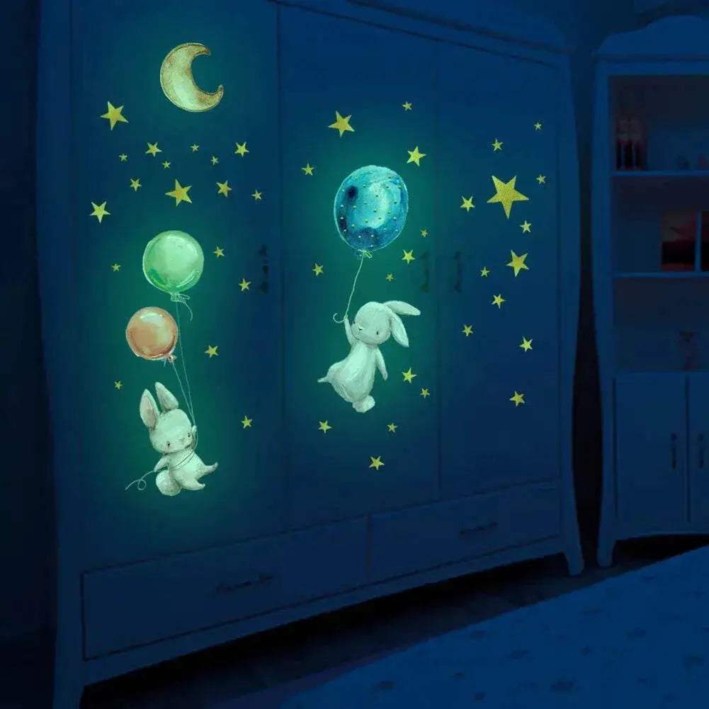 Premium Wall Sticker Bunny Balloon 3D Glow In The Dark Kids - ToylandEU