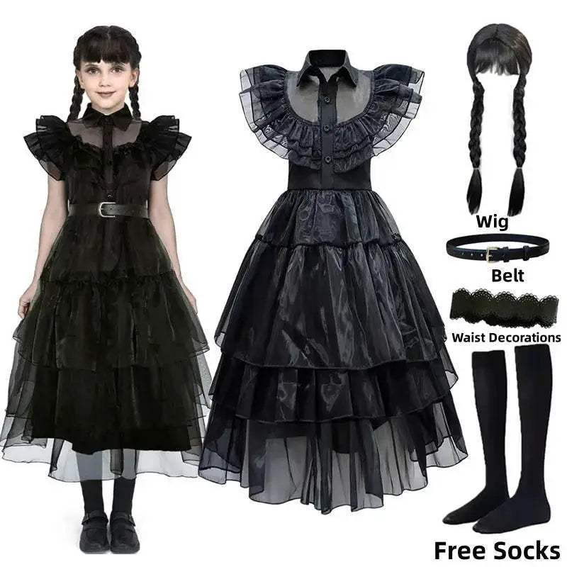 Enchanting Wednesday Addams Costume Wig Toyland EU - ToylandEU™