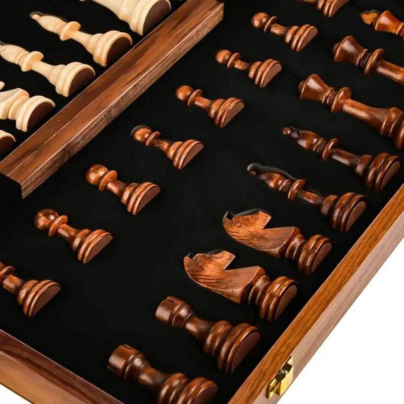 Premium Wooden Chess Set with Handcrafted Solid Walnut Pieces for Children and Family Game Night - ToylandEU