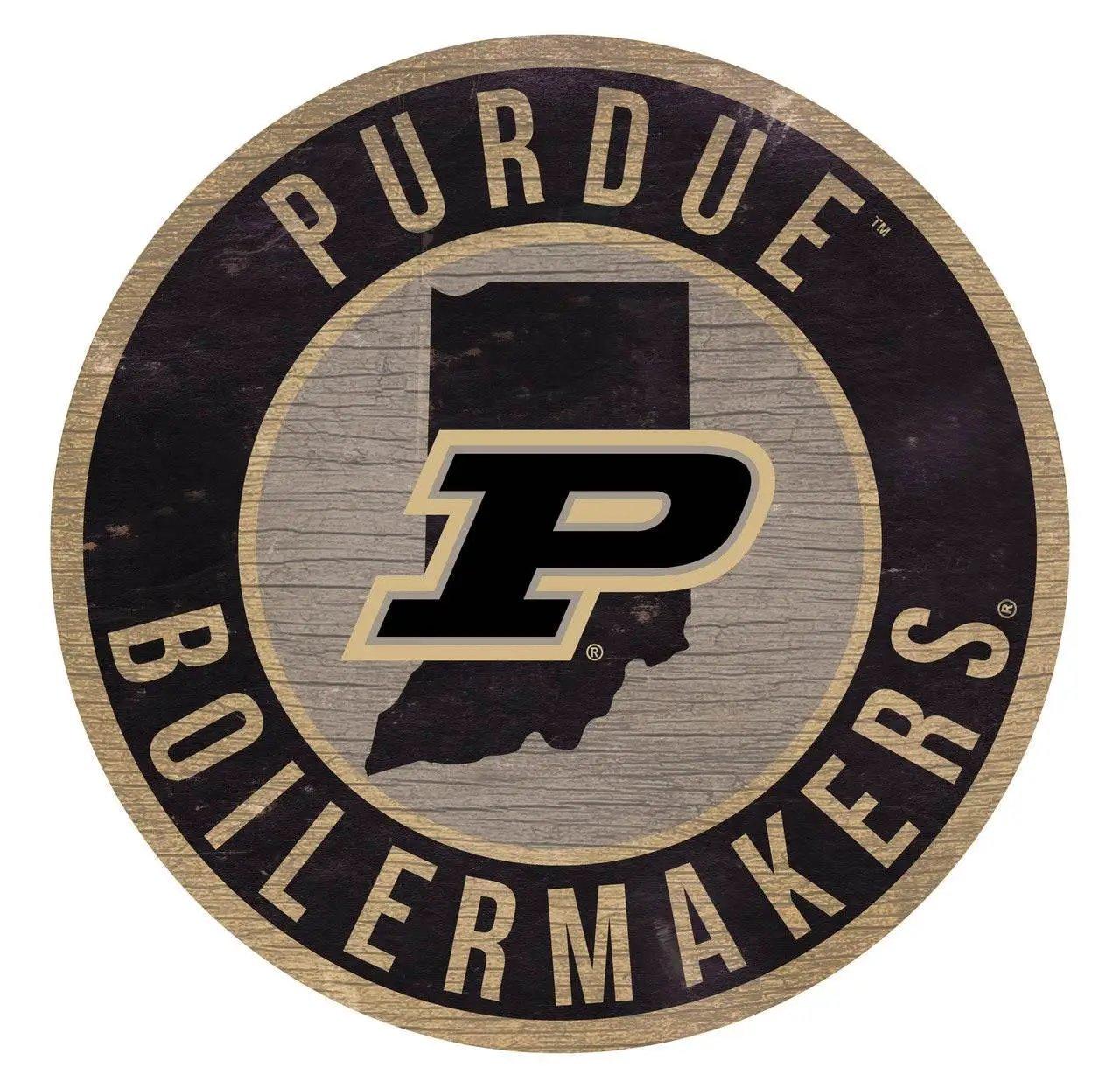 Purdue Boilermakers Round Wood Sign 12 Inch State Design - ToylandEU™