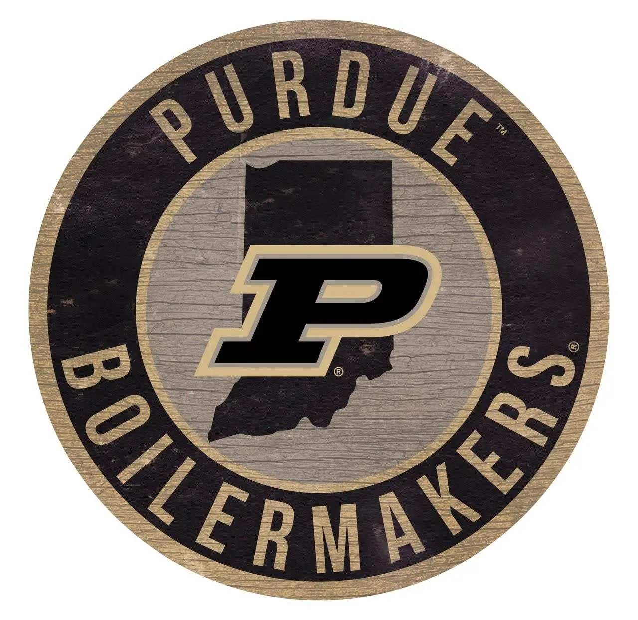 Purdue Boilermakers Round Wood Sign 12 Inch State Design - ToylandEU™