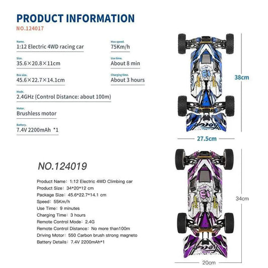 RC 1/12 Scale High-Speed RC Drift Car - 75KM/H Brushless 4WD Vehicle with 2.4G Remote Control - ToylandEU