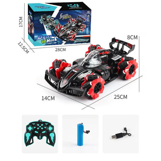 RC Blue Red High-Speed Remote Control Stunt Car with Lights & Spray Fun - ToylandEU