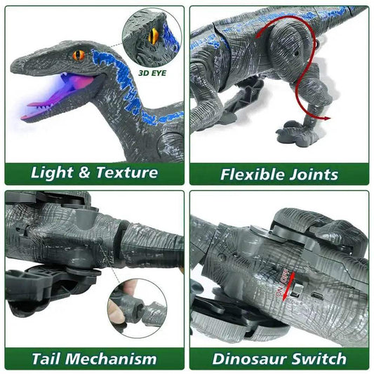 RC Remote Control Velociraptor Dinosaur Toy with LED Lights & Sound Effects - ToylandEU