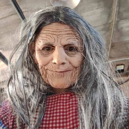 Realistic Latex Mask Moving Mouth Grey Hair for Halloween - ToylandEU