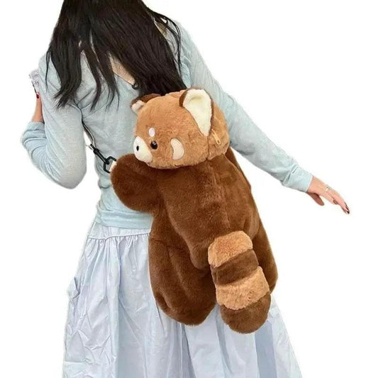 Red Panda Plush Backpack Cute Plushie Doll Women Crossbody Fur Soft Shoulder Bag for Camping Travel Party Female Birthday Gift - ToylandEU™