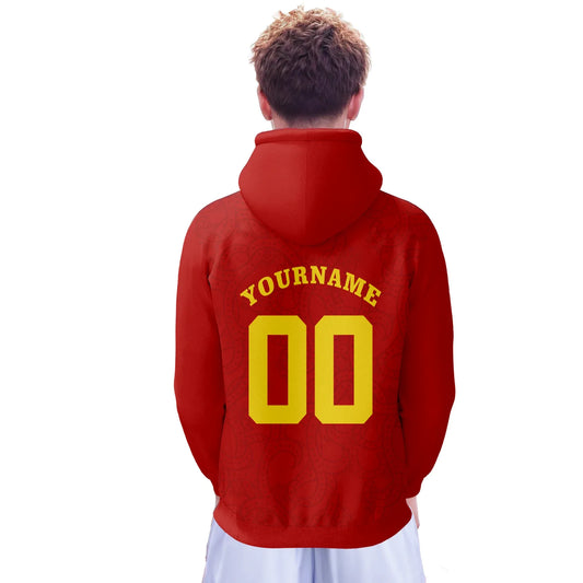Red Vietnam Flag Pullover Hoodie Unisex Custom Printed Name and Number Sports Sweatshirt