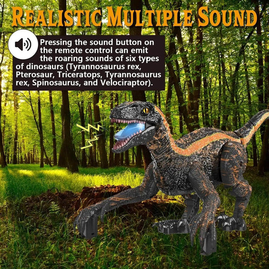 Remote Control Dinosaur Toys Kids RC Electric Walking Jurassic Dinosaur Simulation Velociraptor Toy With LED Light And Roaring - ToylandEU™