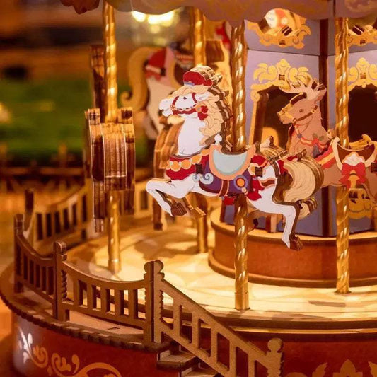 Robotime 3D Wooden Puzzle Carousel Music Box With LED Lights - ToylandEU