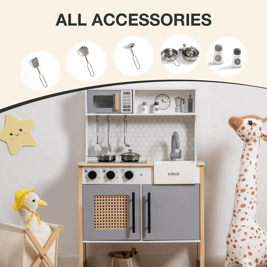 Robotime Robud Wooden Play Kitchen Set for 3+ Kids Gray - ToylandEU™
