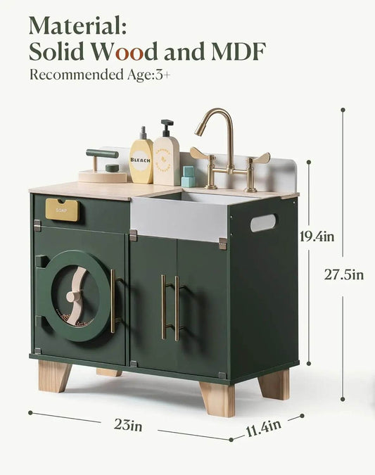 Robotime Wooden Toy Washing Machine Kitchen Set Vintage Green 3D Puzzle - ToylandEU