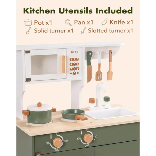 Robud Kids Kitchen Play Set Vintage Green Wooden Toy - ToylandEU™