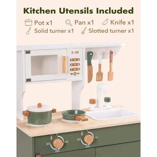 Robud Kids Kitchen Play Set Vintage Green Wooden Toy - ToylandEU™