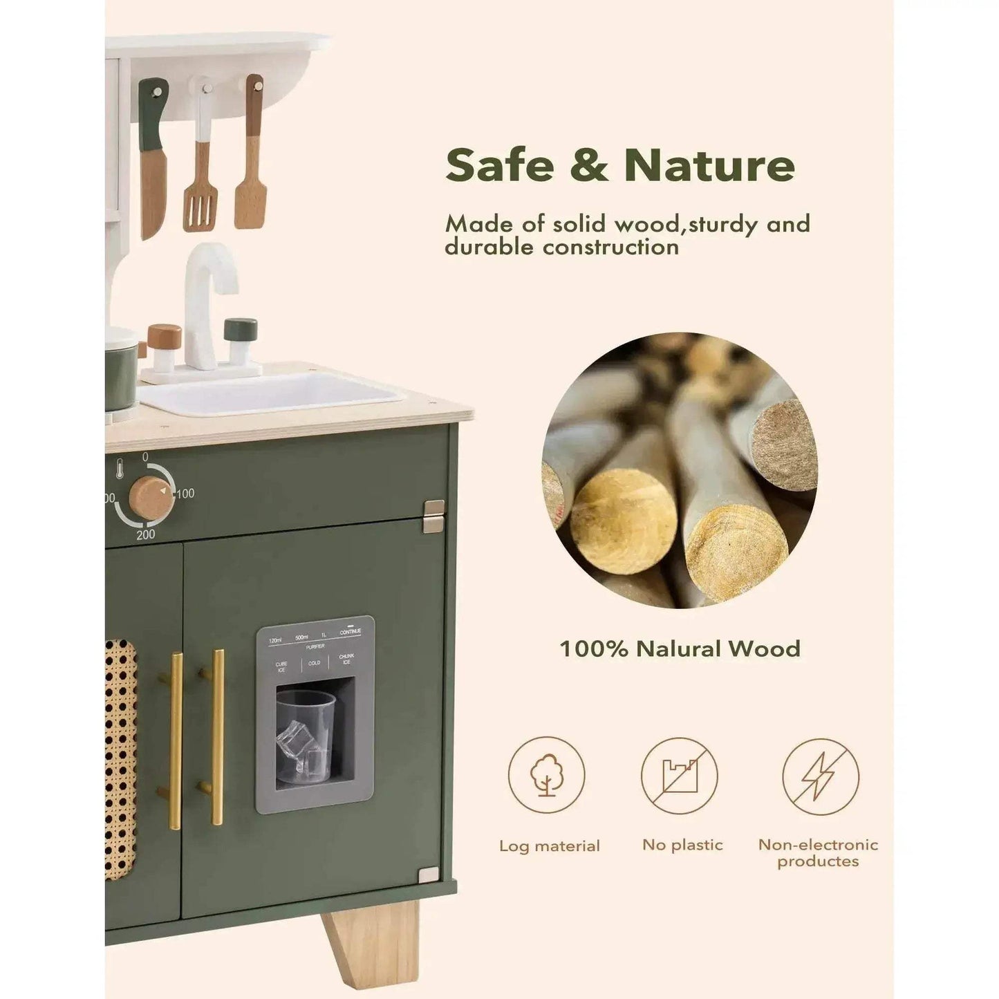 Robud Kids Kitchen Play Set Vintage Green Wooden Toy - ToylandEU™