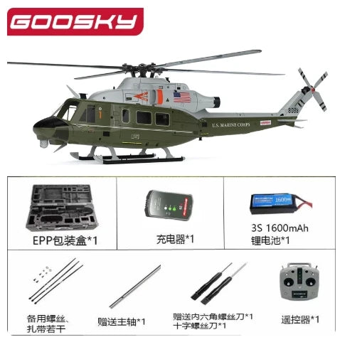 RC Helicopter | 1:35 Scale UH-1Y Army GPS | Dual Brushless Motors | GOOSKY E2 Scale Model