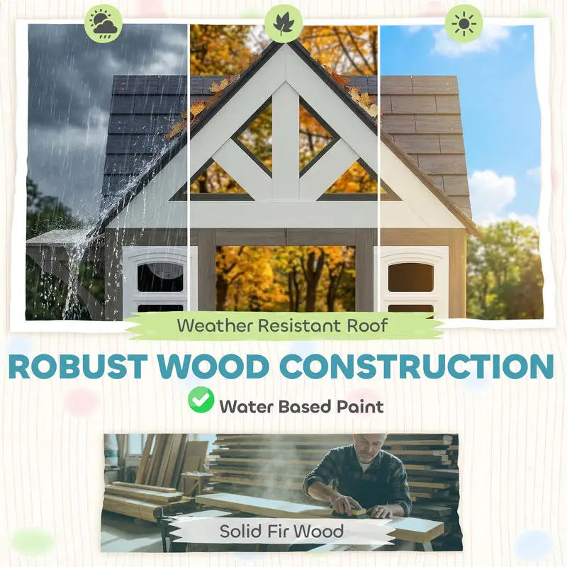 Wooden Outdoor Playhouse For Kids With Stove Set Backyard Fun