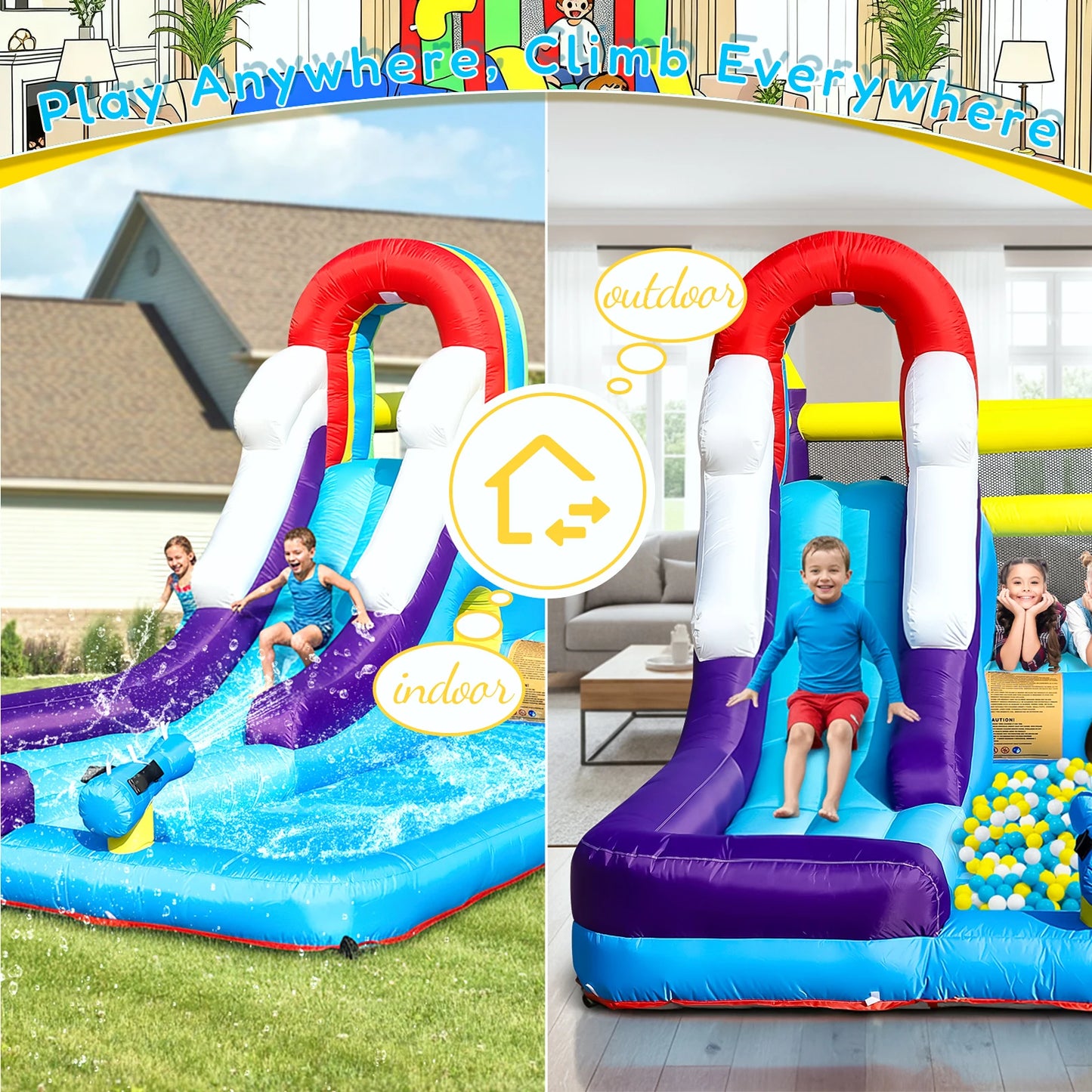 Inflatable Water Slide Bounce House With Splash Pool And Blower