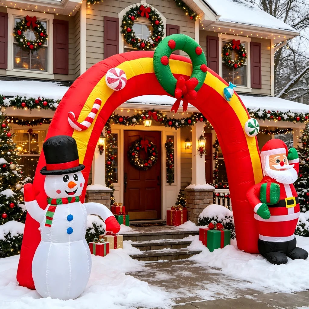Christmas Inflatable Arch | 11.8 Ft | LED Lights | Santa And Snowman