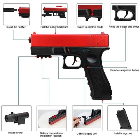 Electric Airsoft Pistol | Hydrogel Shot | Auto Fire Mode | Adult Outdoor Play