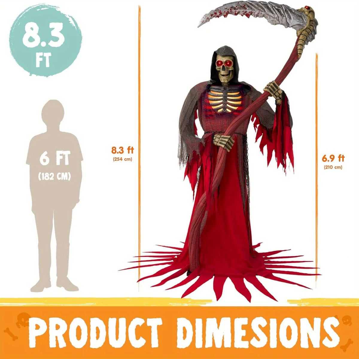 Animated Grim Reaper | 7Ft Tall | Motion Sensor | Halloween Decor