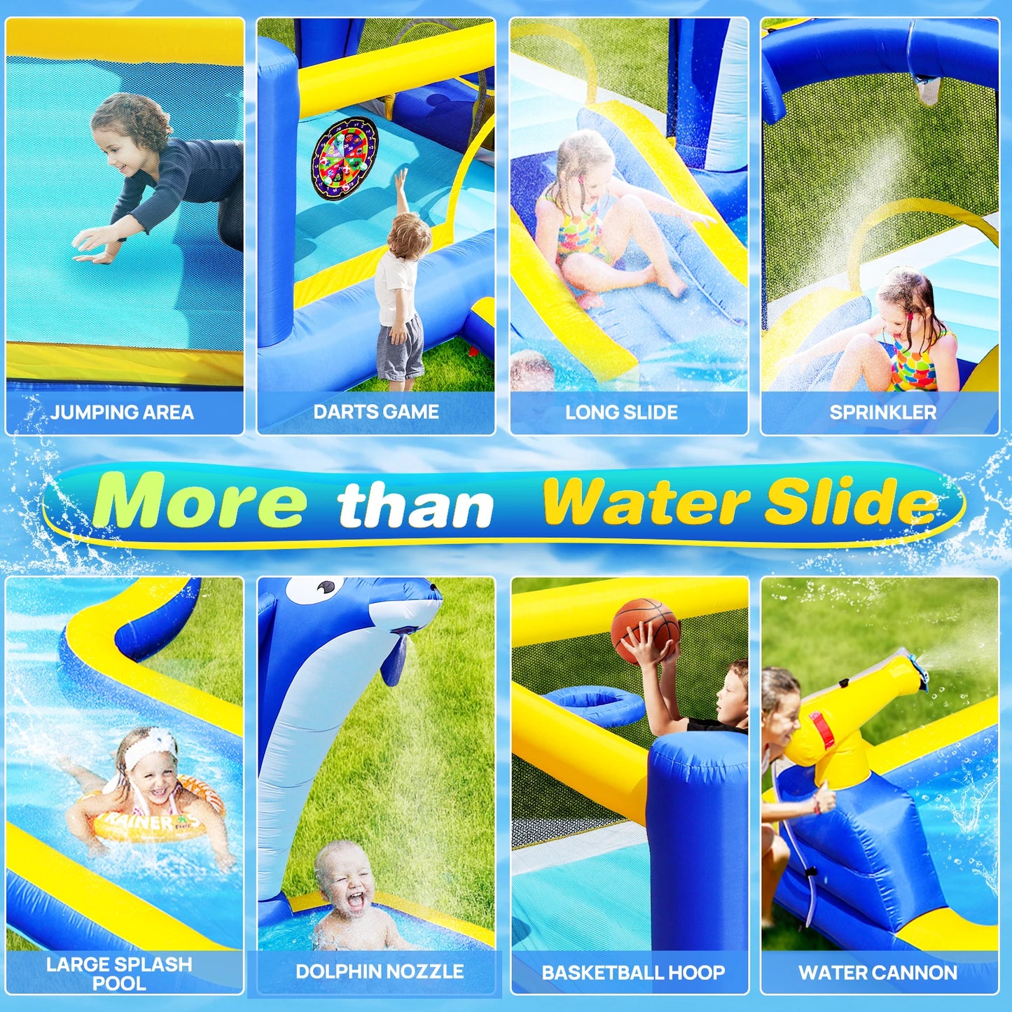 8 in 1 Inflatable Water Park With Slide And Trampoline