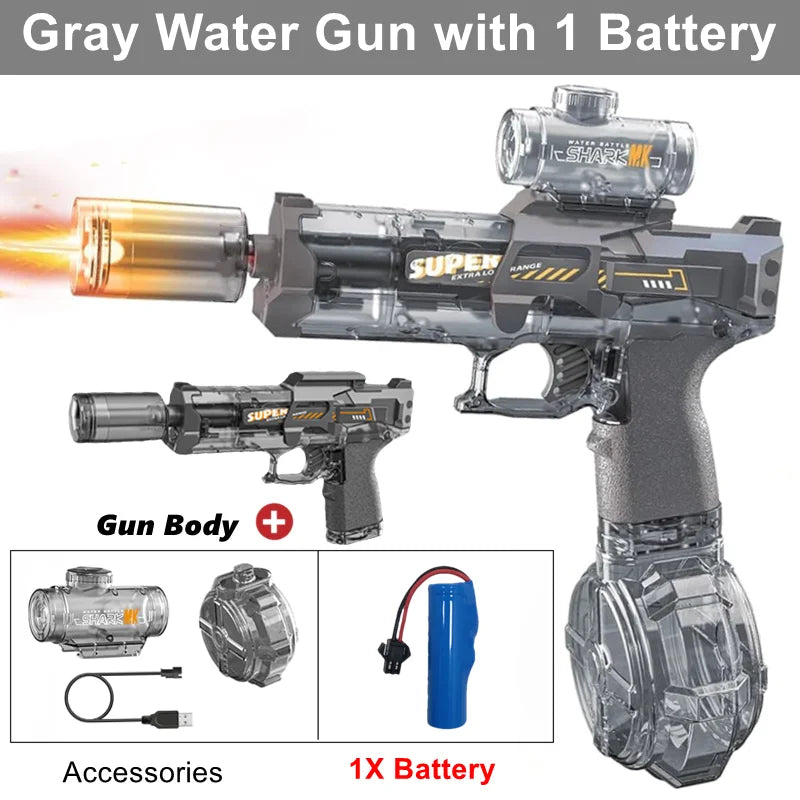 Electric Water Gun | LED Light Fire Effect | Water Storage Tank