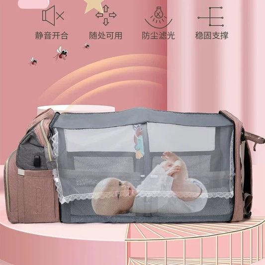 Foldable Diaper Bag Mommy Backpack With Crib Bed Large Capacity