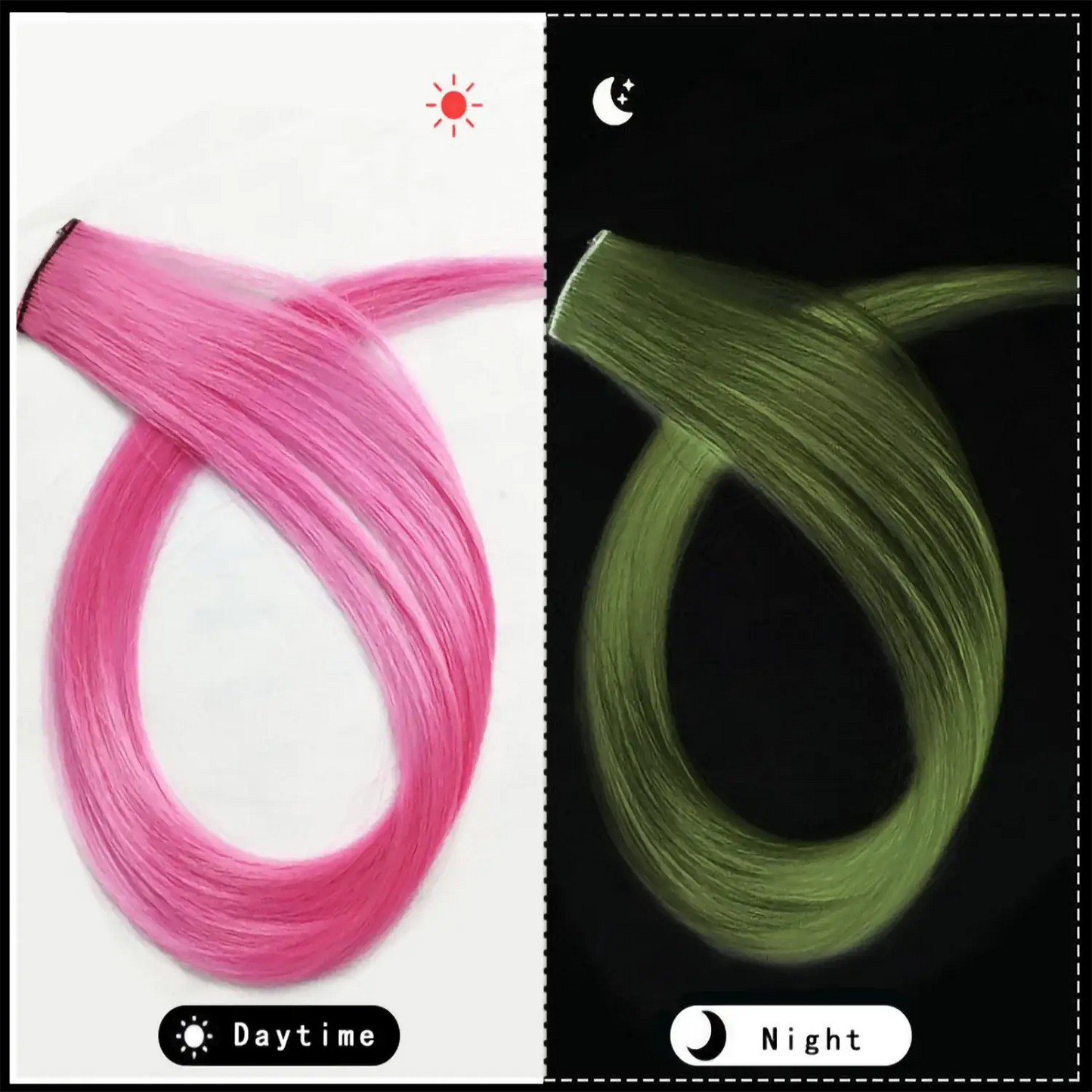20 Inch Glow in the Dark Hair Extensions Clip Luminous Colored Hairpieces Party Rainbow Hair Clips Synthetic Straight Wig - ToylandEU