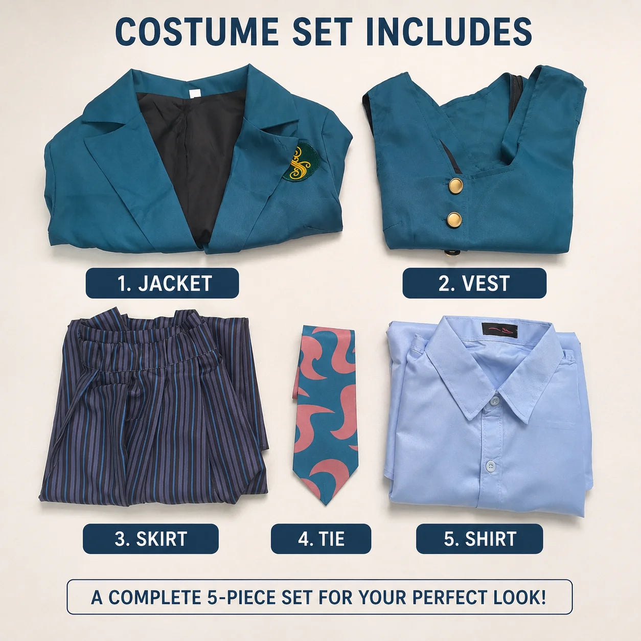 Witch Cosplay Costume | Green Jacket And Skirt | Polyester Knit | Women