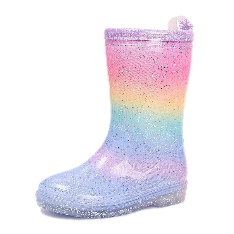 Kids Rain Boots | Waterproof Non Slip | Rainbow Gradient | Girls Slip On