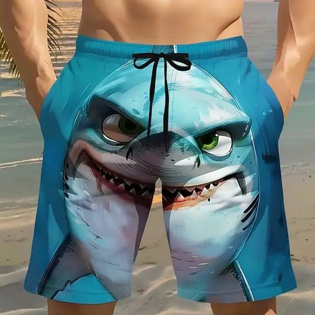 Men's Swim Shorts | Shark Print 3D Graphic | Quick Dry Polyester | Size Options
