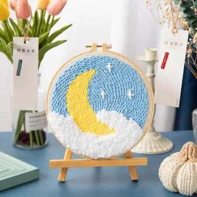 SDOYUNO Punch Needle Embroidery Kit - Adjustable Tool, Hoop, and Yarn for Beginners - 20x20cm Rug Landscape Coaster Set - ToylandEU