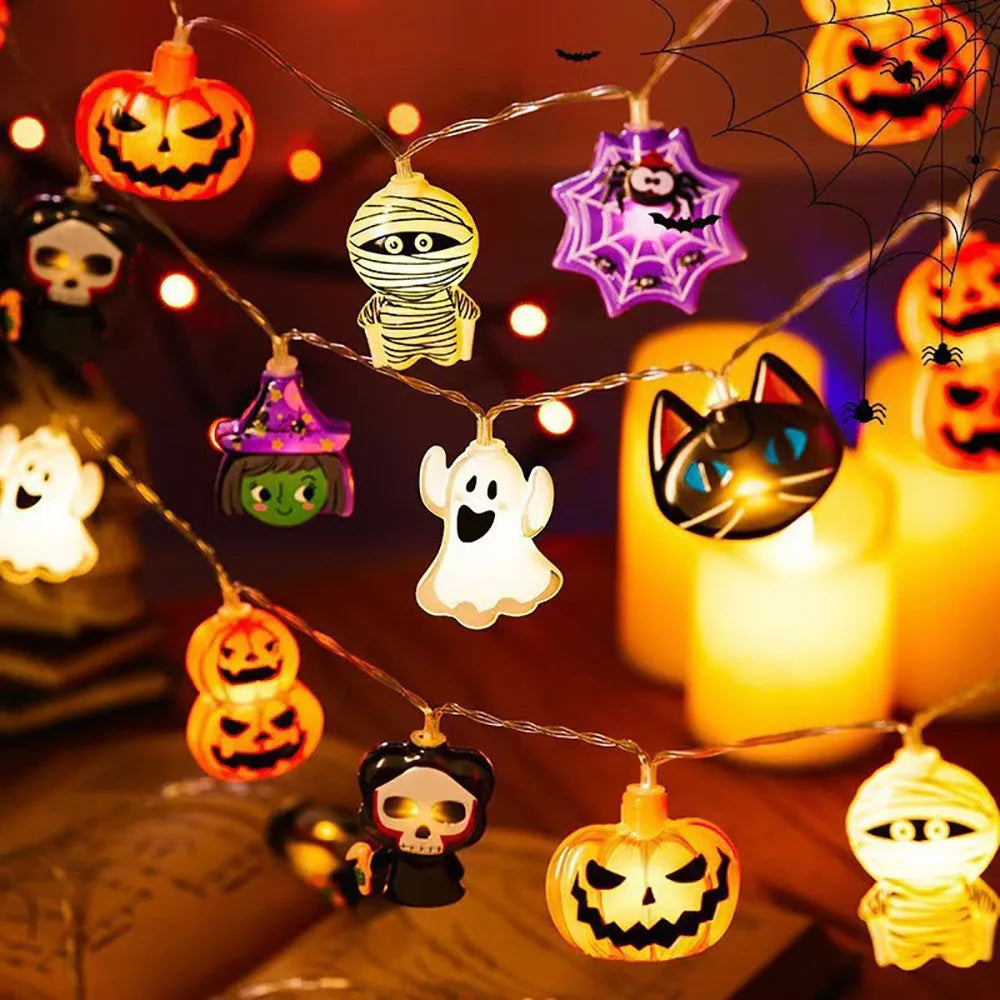 LED String Lights | Pumpkin Ghost Spider Web Shapes | Battery Operated