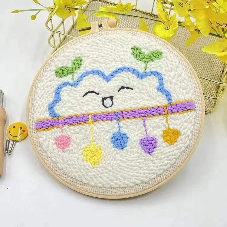 Moonlit Scenery Punch Needle Embroidery Craft Kit - DIY Rug Hooking Set with Threader, Fabric, and Wool Yarn - ToylandEU