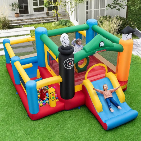 Train Theme Inflatable Bounce House With Slide And Ball Pit