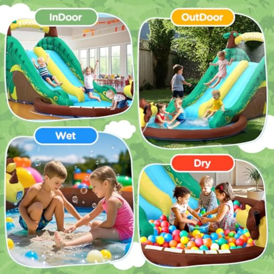 Inflatable Water Slide With Dual Slides And Splash Pool