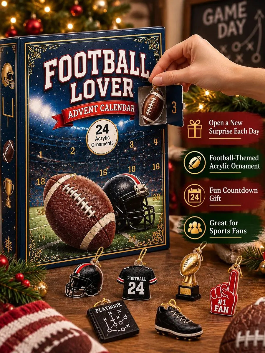 Advent Calendar | 2026 Football Theme | 24 Flat Acrylic Sports Ornaments | Game Day Tree And Shelf Decor