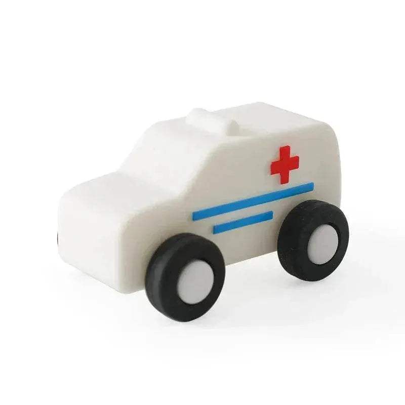 Baby BPA Free Silicone Car Ambulance Toys Wooden Cartoon Bus Teether Educational Montessori Toys For Children - ToylandEU
