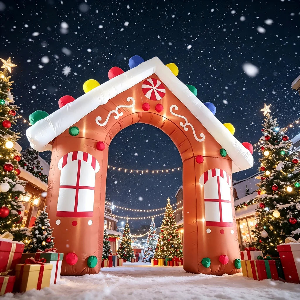 Inflatable Gingerbread Arch | 10 Ft | Led Lights | Outdoor Yard Decor