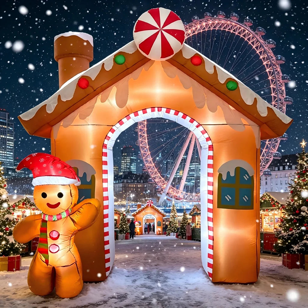 Inflatable Gingerbread Arch | 10 Ft Tall | Led Indoor Outdoor Yard Decor