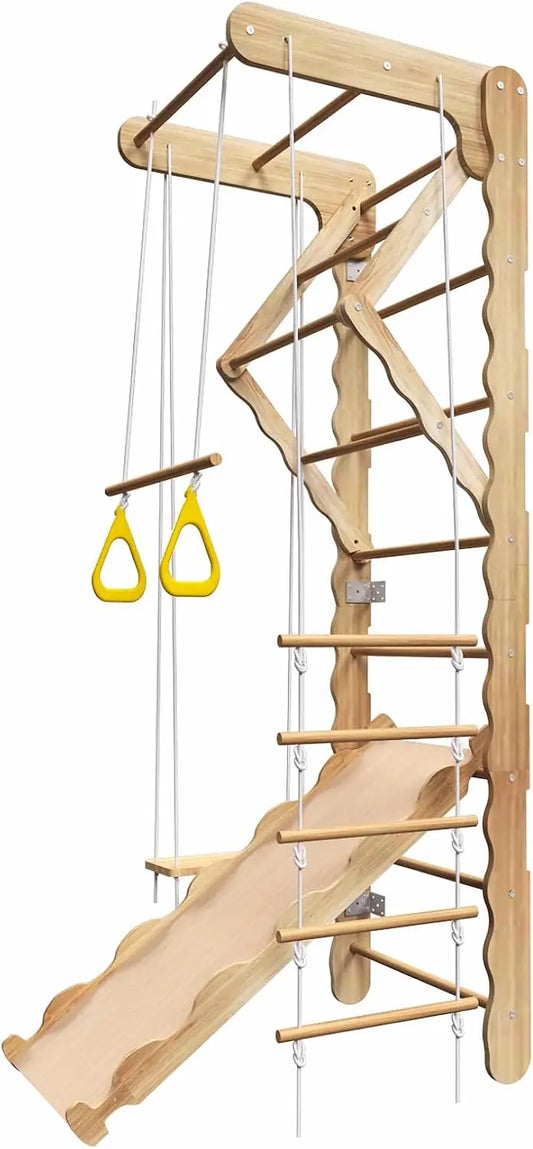 Wooden Indoor Jungle Gym With Swedish Ladder Promotes Active Play
