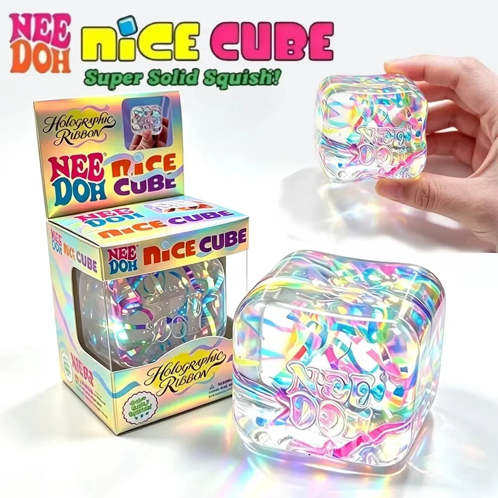 Sensory Fidget Cube | Holographic Ribbon | Soft Squish Core | Teens And Adults