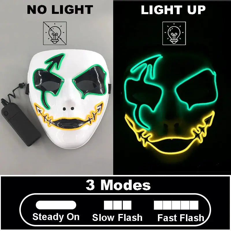 Melbourne Shuffle rave dance glowing mask Hand drawn patterned luminous mask for teen cool Halloween cosplay performance props - ToylandEU