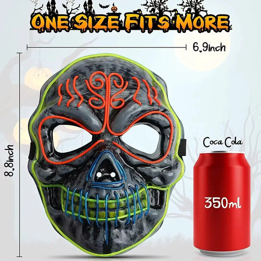 2024 Halloween Horror Skull Head Mask Cosplay Scary Skeleton Disguise Mask Light Up Luminous LED Party Mask Glowing - ToylandEU