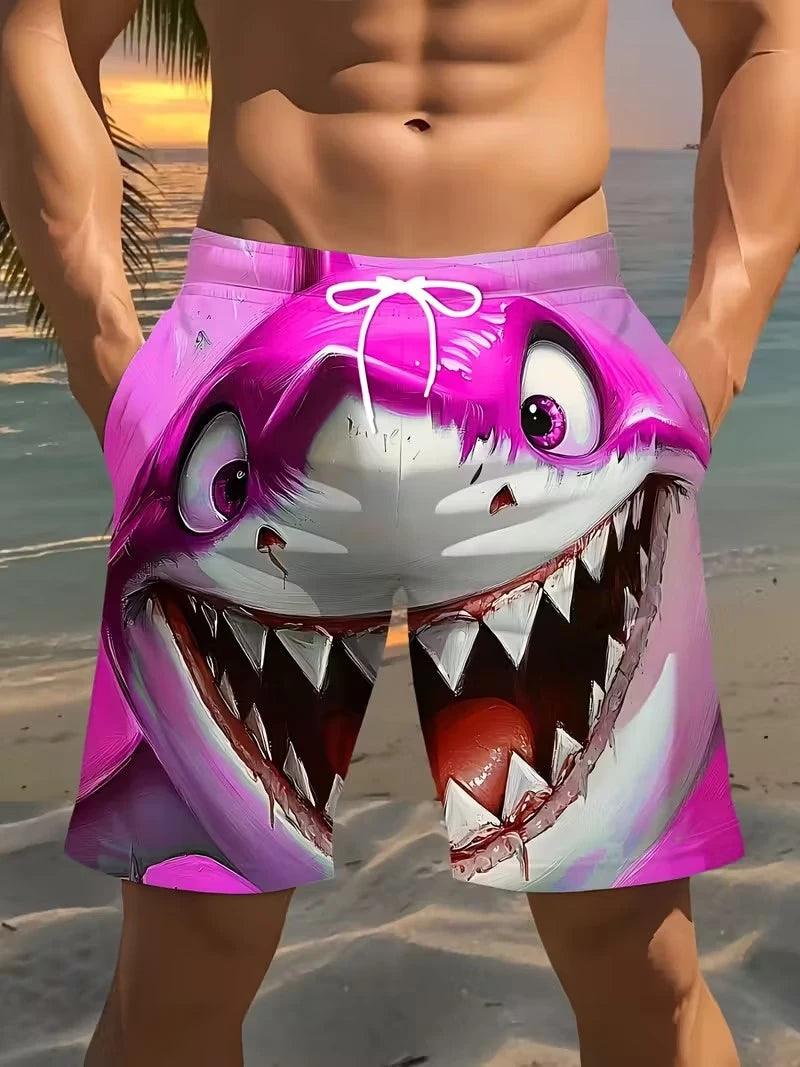 Swim Shorts | Quick Dry Fabric | Drawstring Waist | Shark Print Cartoon