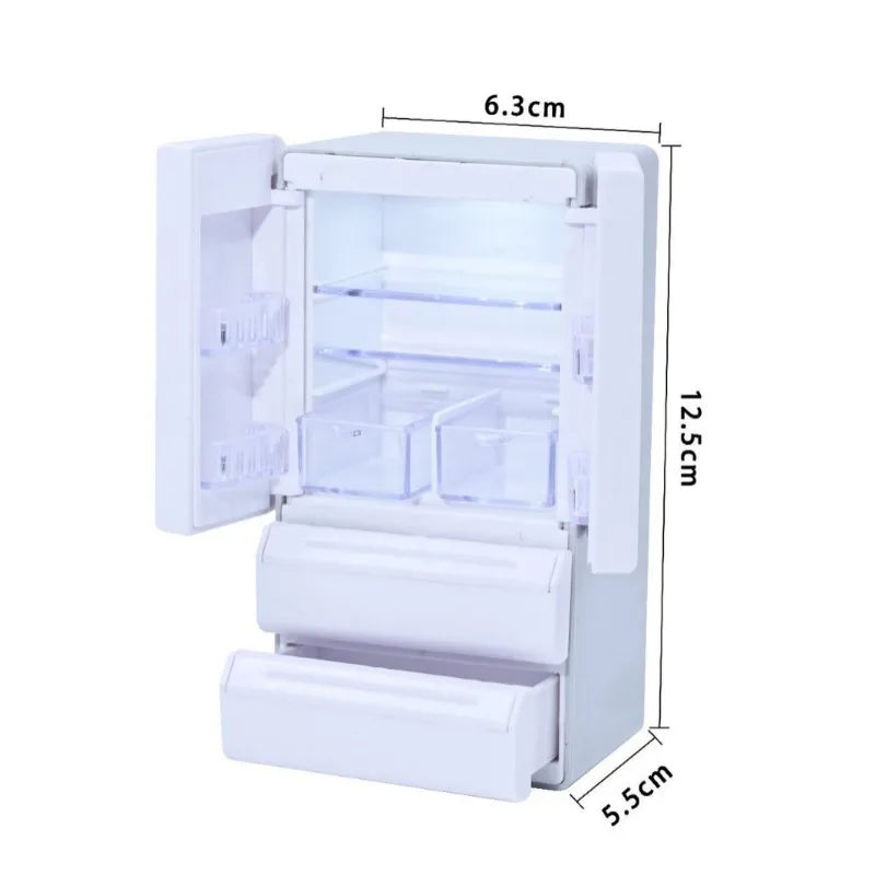Mini Fridge | 1:12 Scale | Lighted Double Door | Dollhouse Kitchen Set