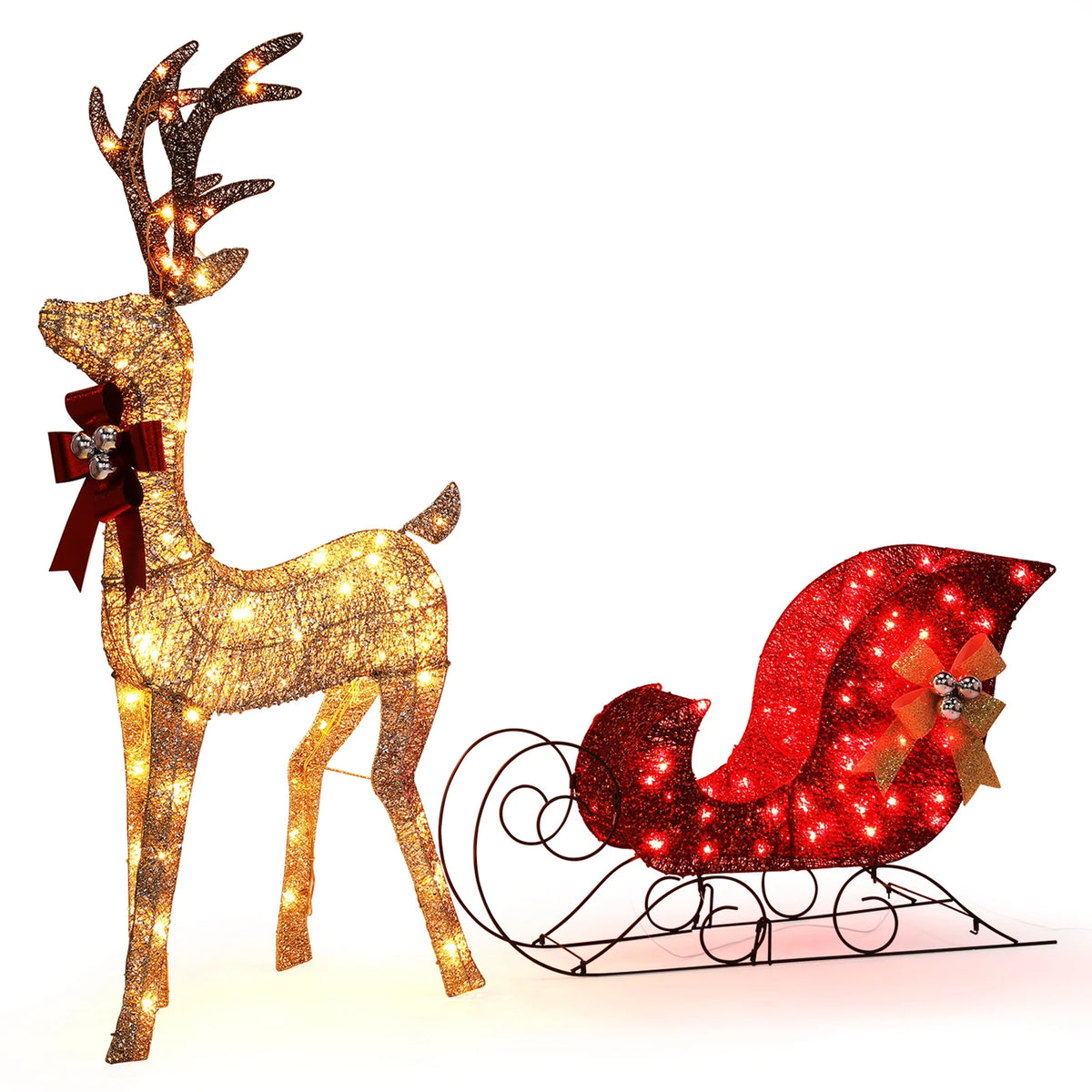 Lighted Christmas Deer Set | 210 Warm Led Lights | 3 Piece Outdoor Decor