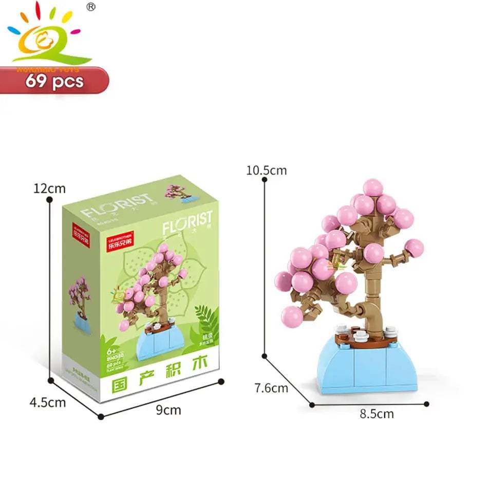HUIQIBAO MOC Flower Succulent Potted Model Building Block DIY Eternal Bouquet Home Desk Plant Decor Brick Girl Gift Children Toy - ToylandEU