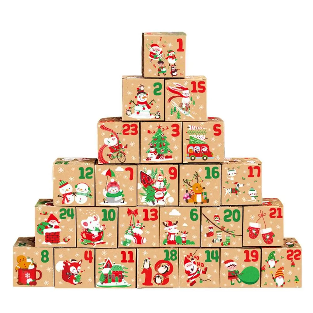 Advent Calendar | 24 Empty Kraft Paper Boxes | 7 cm Cube Gift Boxes | DIY Christmas Countdown Decor