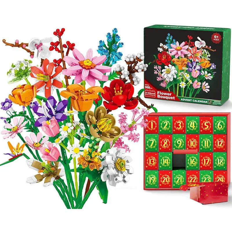 Blocks Advent Calendar | 24 Days Sunflower Blooms | Plastic Countdown Toy Set